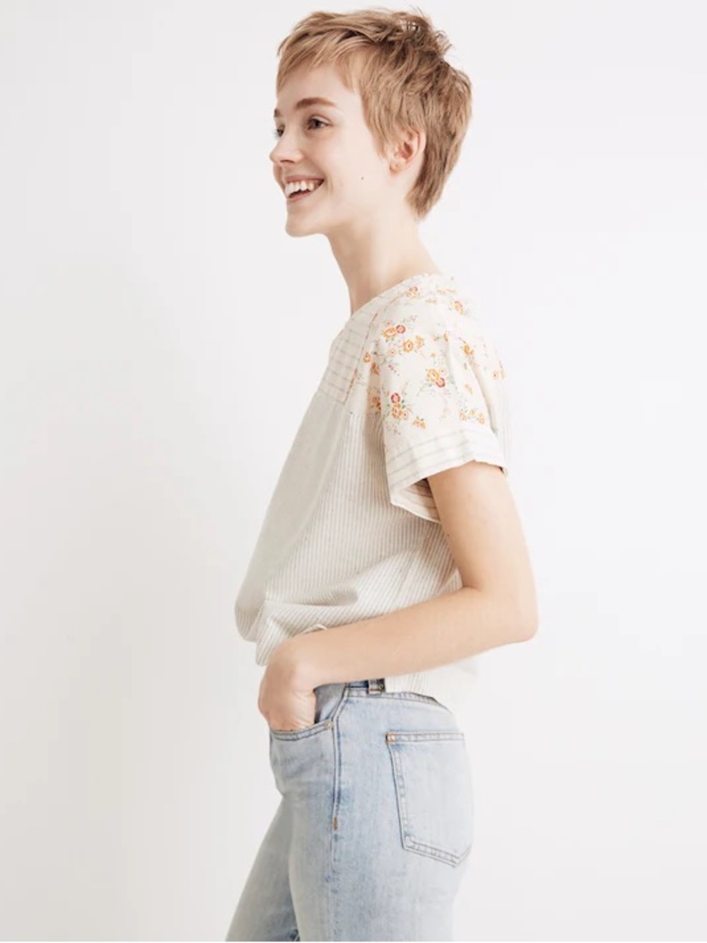 Madewell x The New Denim Project Patchwork Top in Railroad Stripe, Size XXS